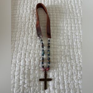 Original unique handcrafted leather and bead cross necklace chicly boho chic